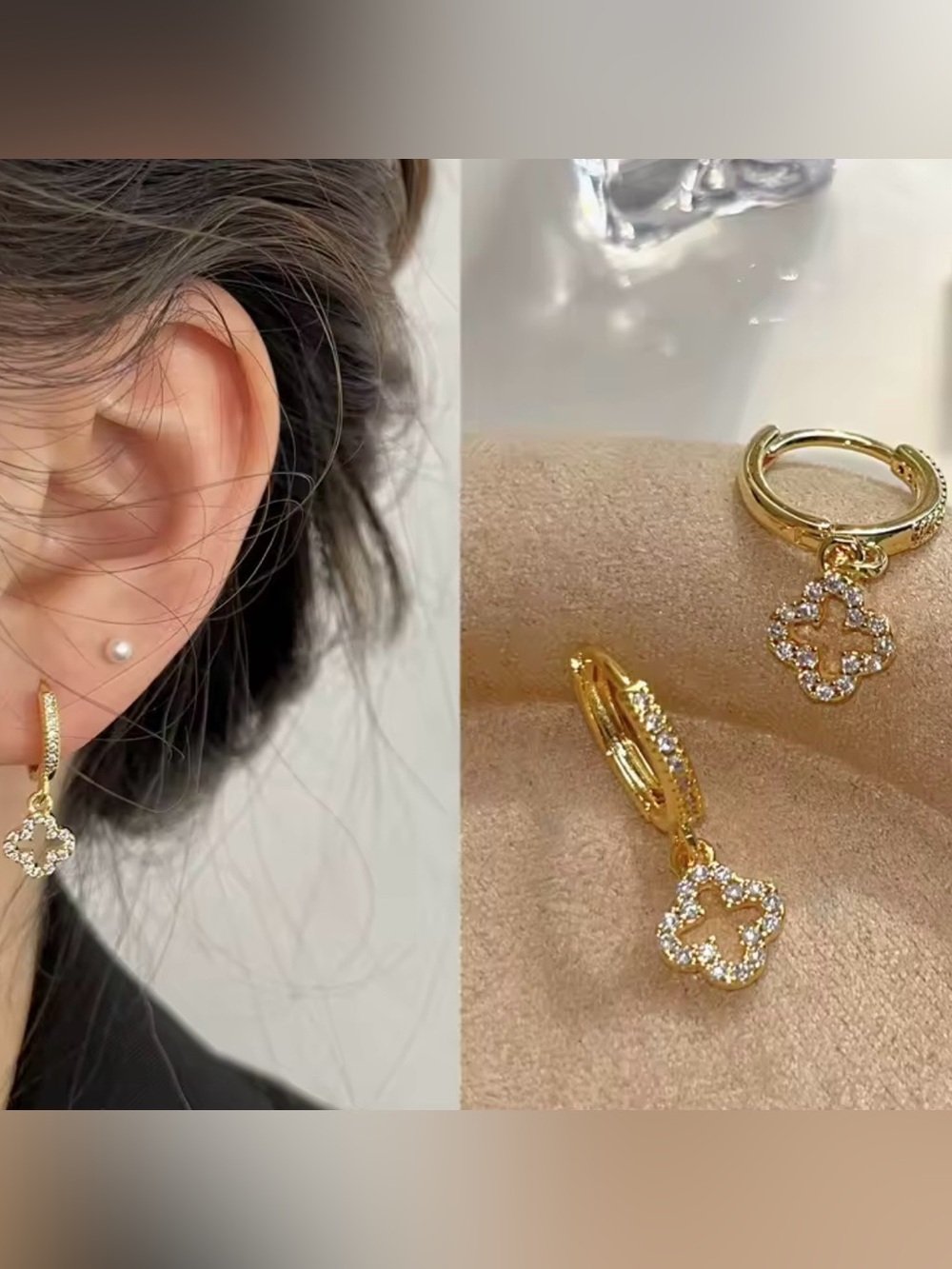 Kohl's Gold Clover Crystal Dangle Hoop Earrings